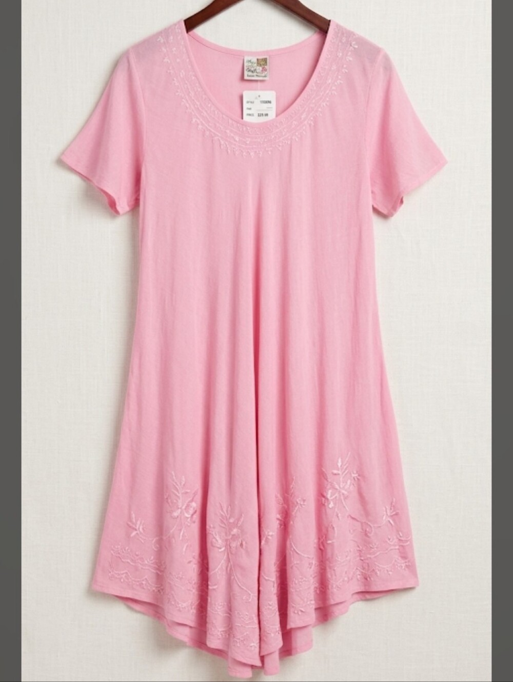 NWT India Boutique Pink Embroidered Boho Dress Asymmetrical Handkerchief Hem OS